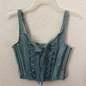 Victoria's Secret Dusty Blue Lace-Up Corset Camisole